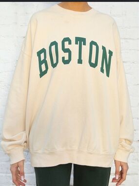 Brandy Melville Cream Crewneck with Green 'San Diego' Print